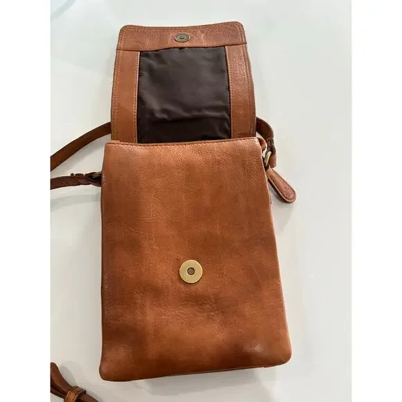 Oak & Tan Linzia Small Brown Leather Crossbody Bag Purse Minimalist Classic - Picture 3 of 12